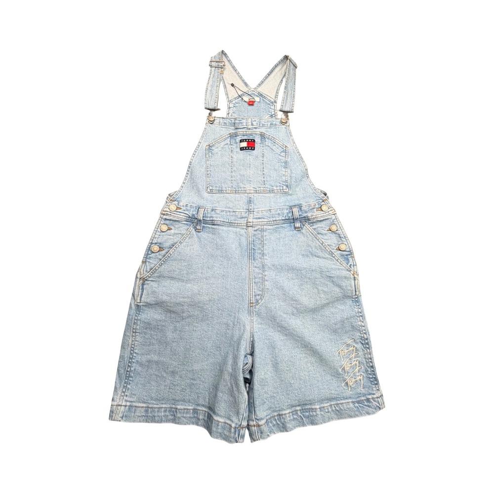 Tommy Jeans Shortalls Womens 8 Light Wash Denim Embroidered Workwear